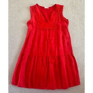 Marisa‎ & Marie Linen Dress Red Daisy Lace Trims Tiered